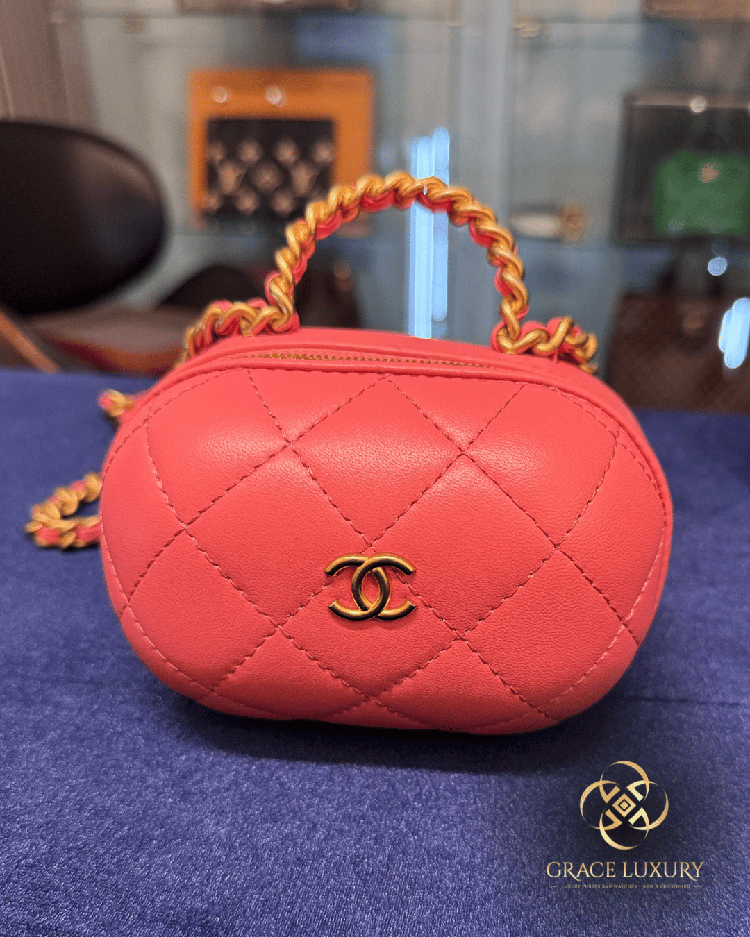 Chanel Lambskin Quilted CC Bubble with Chain in Pink