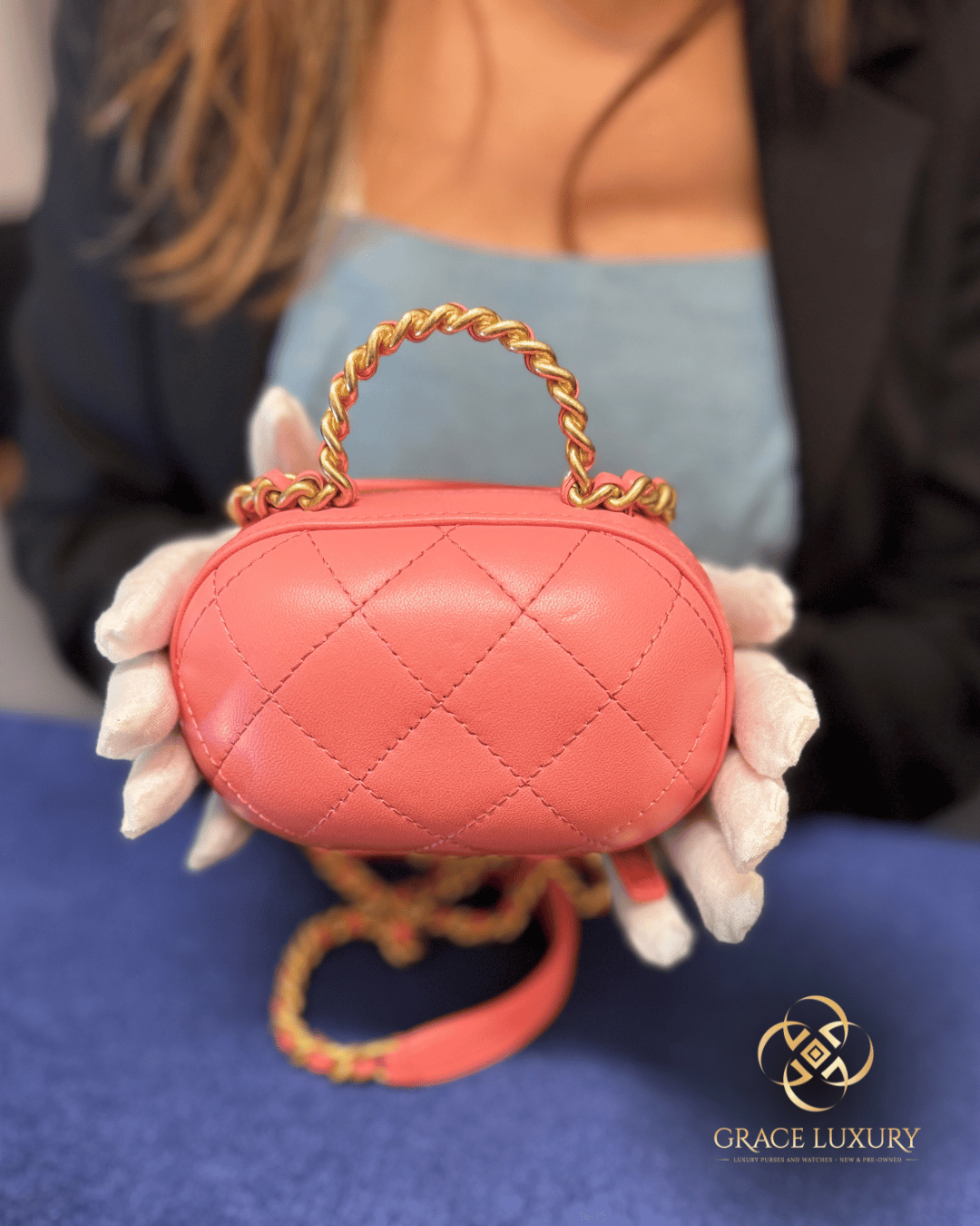 Chanel Lambskin Quilted CC Bubble with Chain in Pink