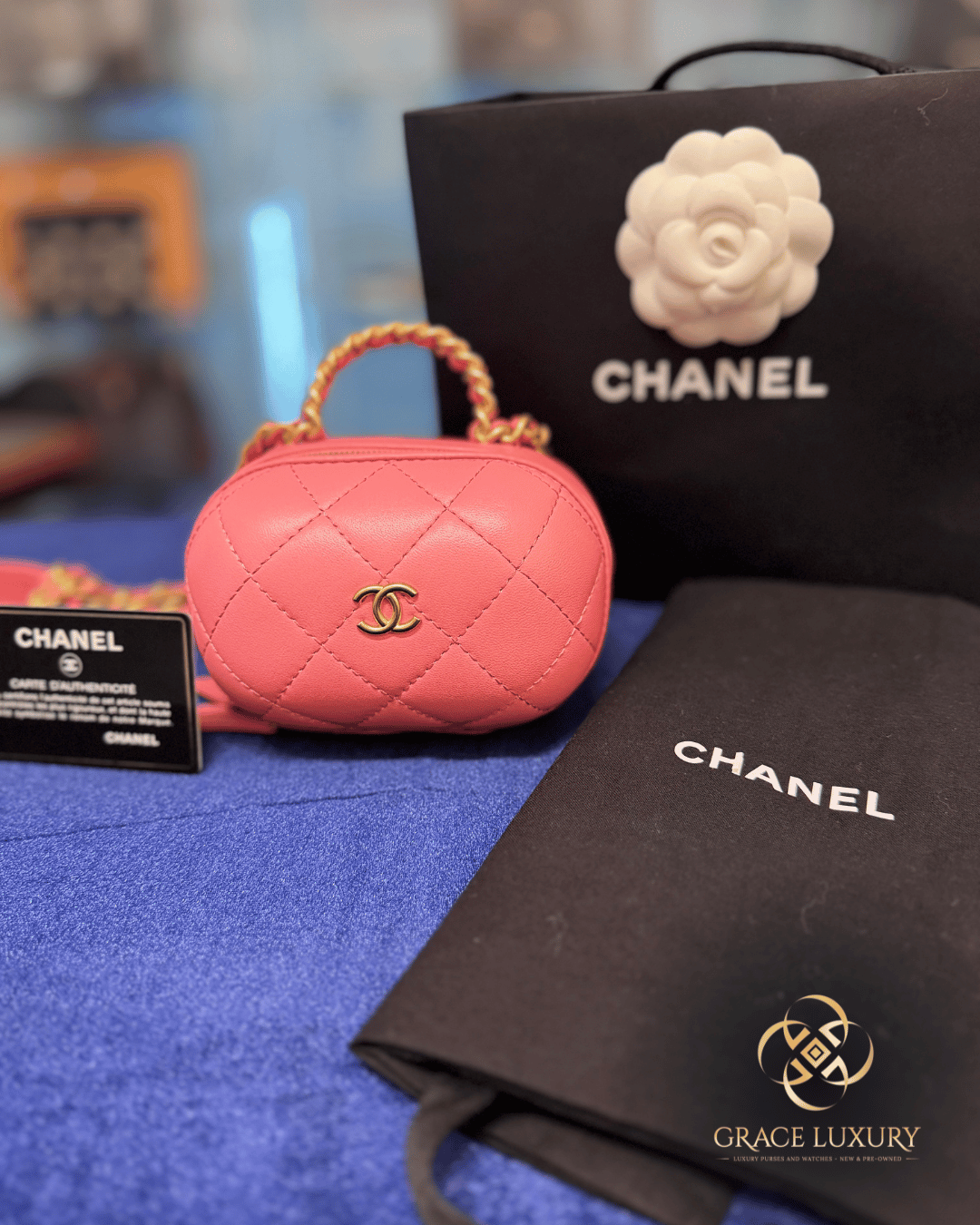 Chanel Lambskin Quilted CC Bubble with Chain in Pink