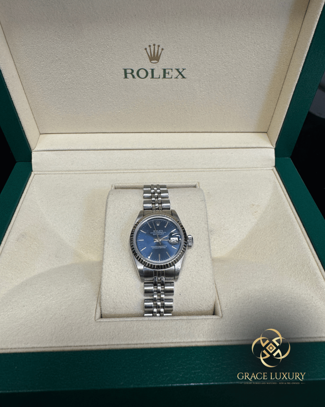Rolex Datejust 69174 Blue Dial – 26mm Stainless Steel & White Gold Ladies Watch